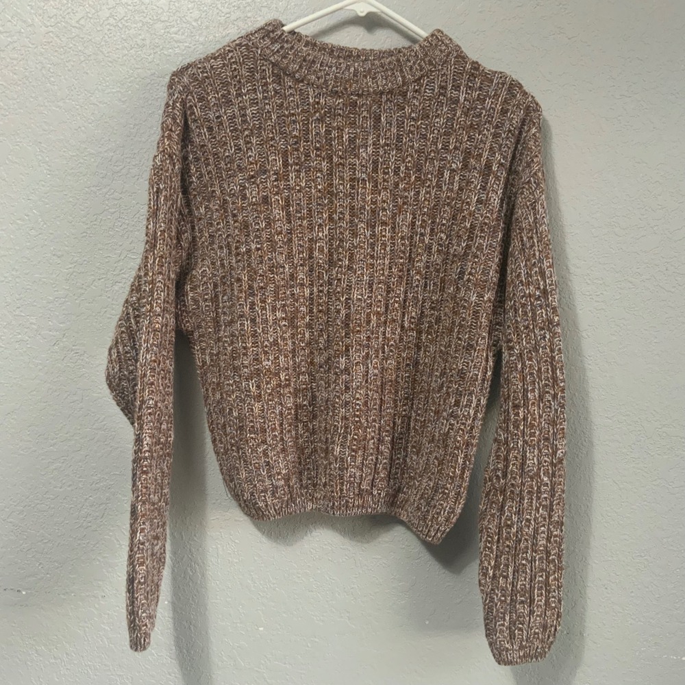 Universal Thread Womens Marled Ribbed Knit Crewneck Sweater Brown Tan XS